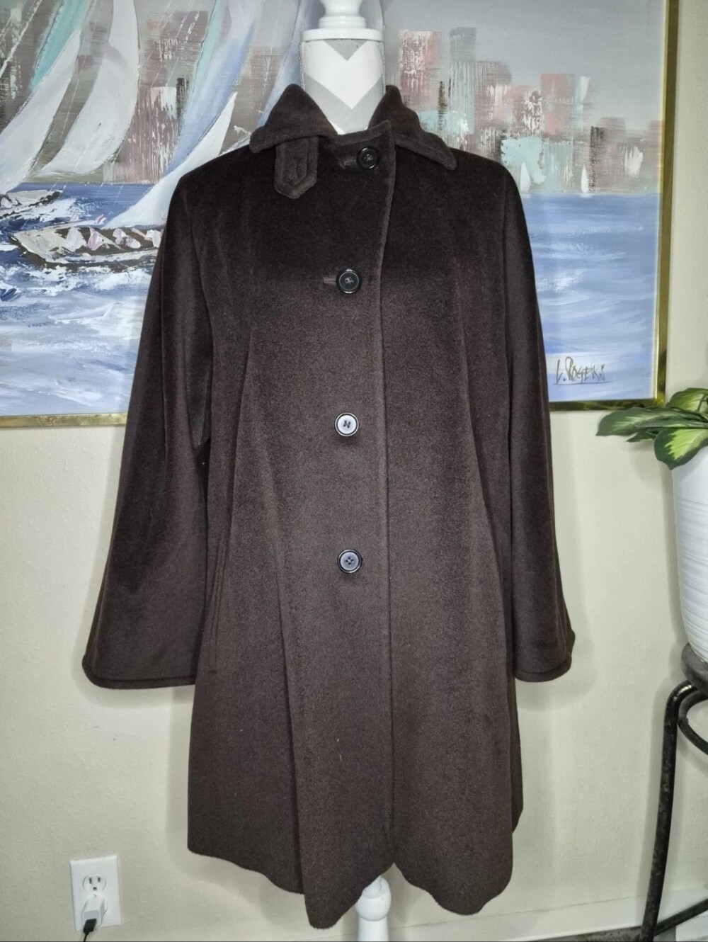 Vintage MaxMara Dark Brown Womens Wool Pea Coat